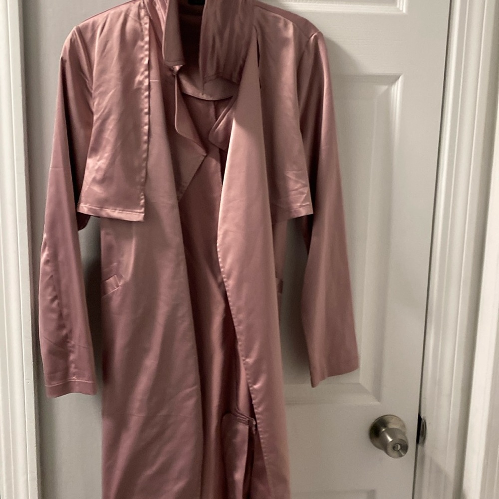 Boo-hoo coat, pink satin looks more mauve in color.